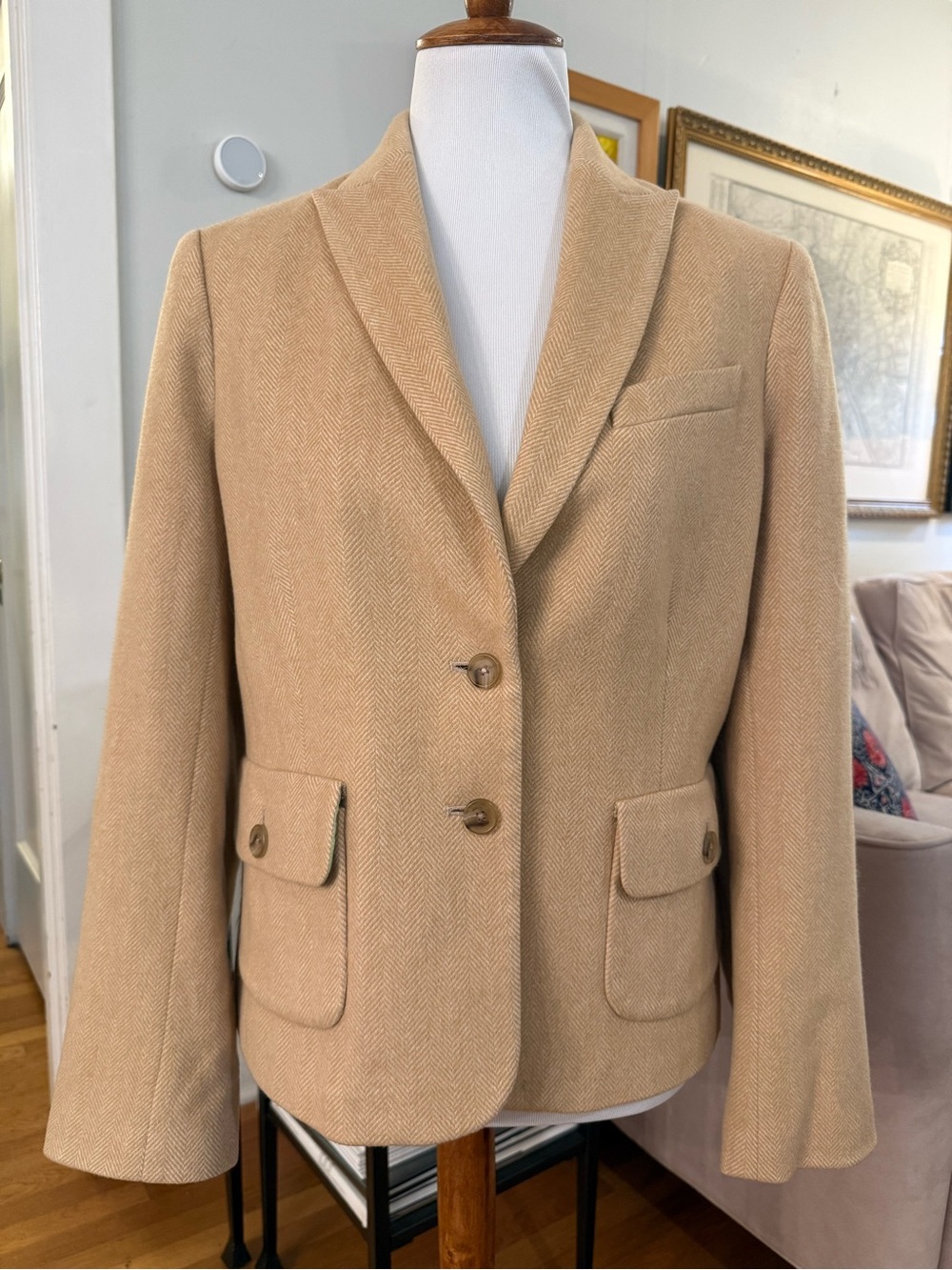 Lands End 100% Cashmere Tailored Beige Blazer - Size 12